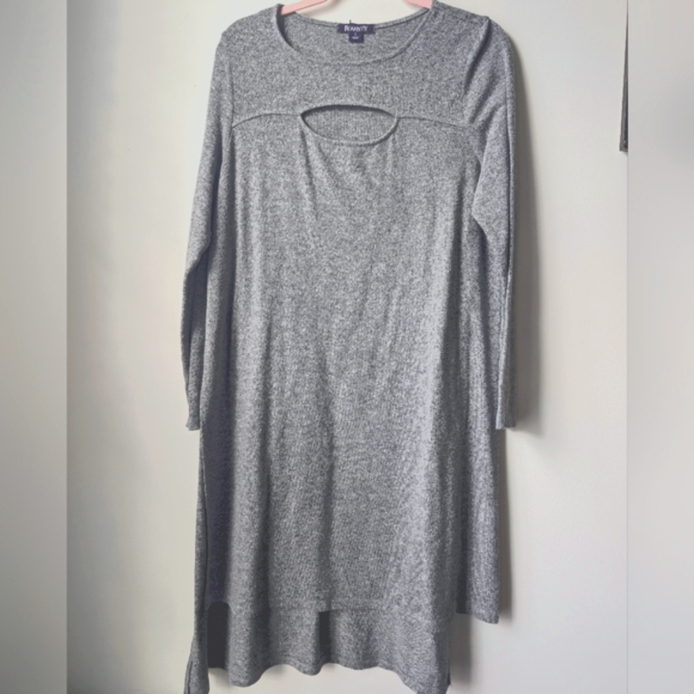 Roamans Heather Gray Cut Out High Slit Lightweight Sweater Tunic Size 12